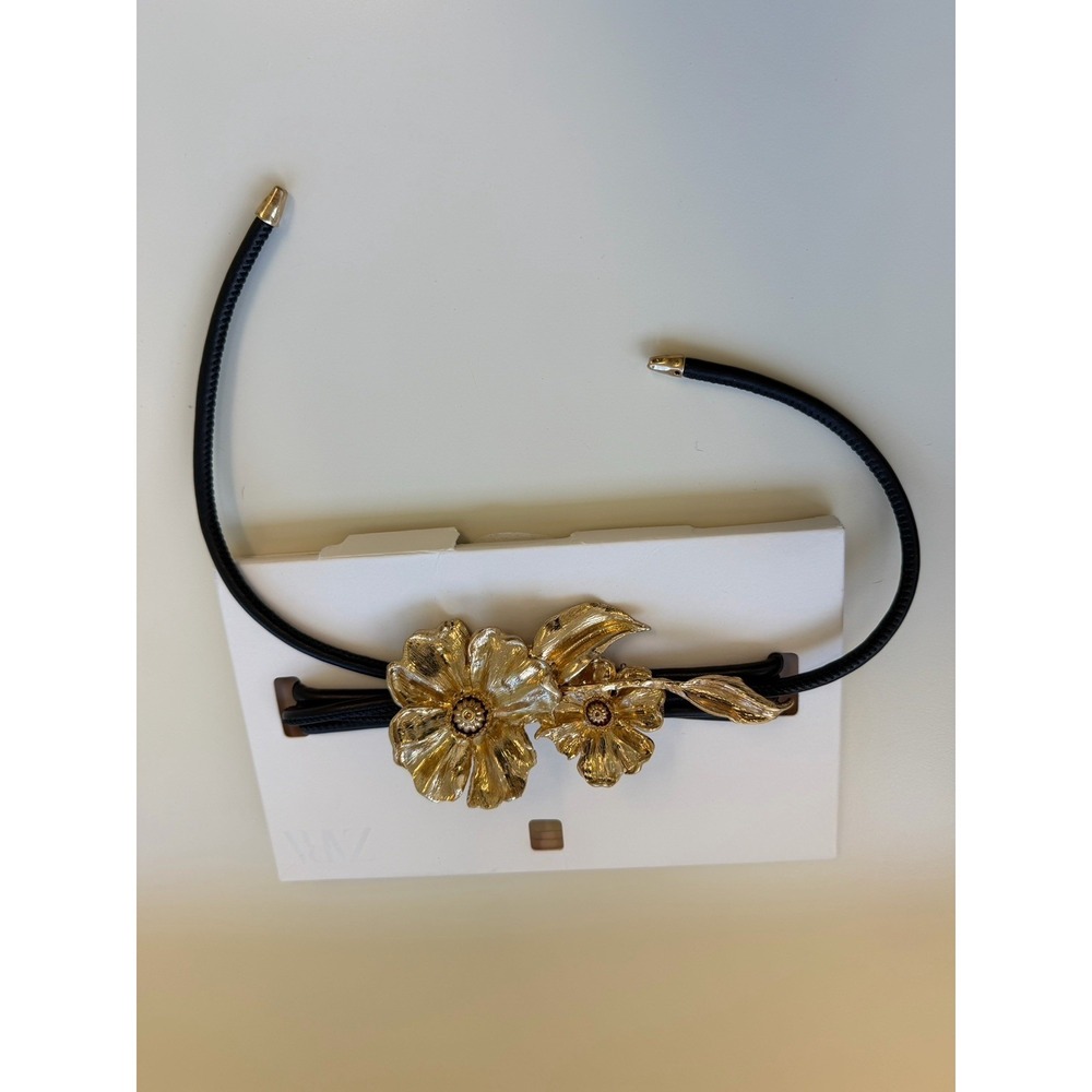 Zara Rigid Metal‎ Floral Gold Flower Black Tie Belt Tik Tok